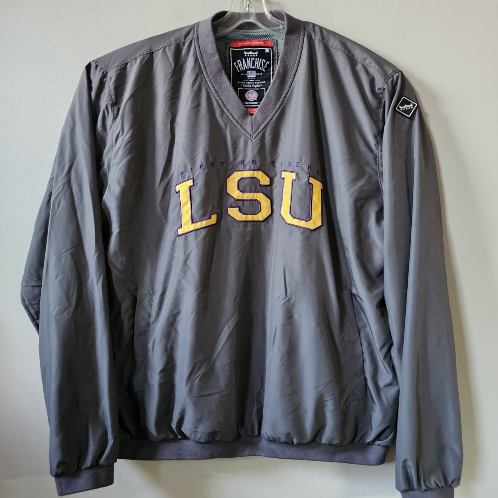 LSU Fighting Tigers Pullover Men's Size XXL Windbreak V-Neck Gray NCAA